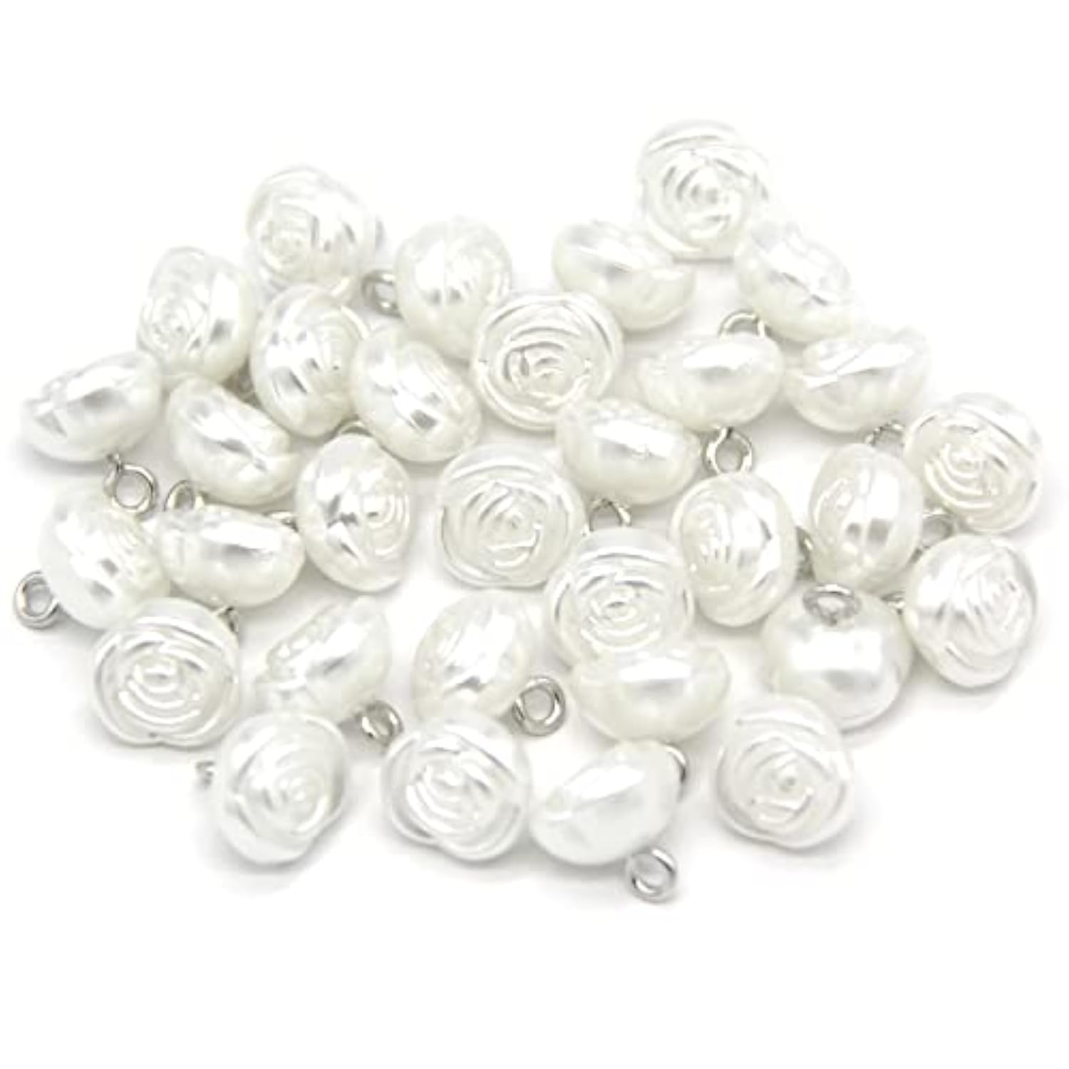 10Mm Rose Flower Pearl Buttons, White Faux Pearl Sewing Buttons, For C