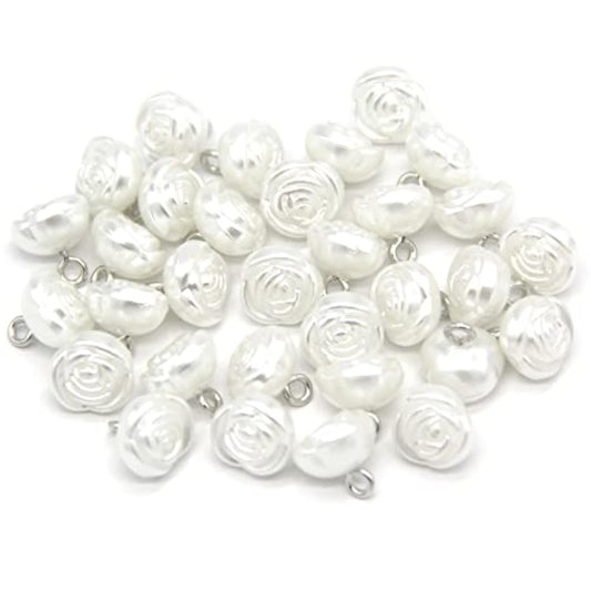10Mm Rose Flower Pearl Buttons, White Faux Pearl Sewing Buttons, For C