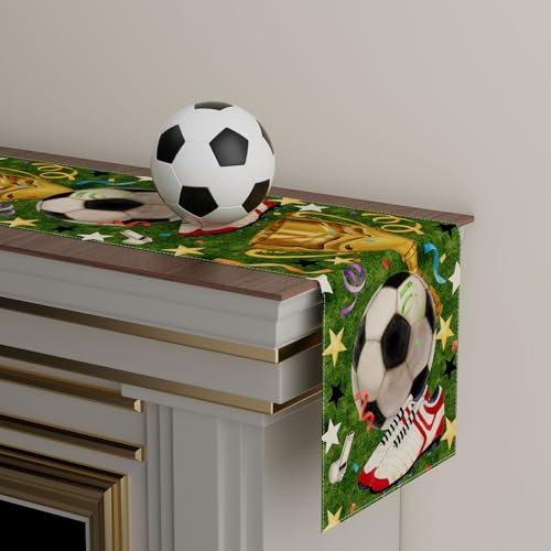Soccer Theme Grass Trophy Sneakers Table Runner Game Day Table Decoration for Soccer Party Home Kitchen Dining Holiday Decor 13x72 Inch