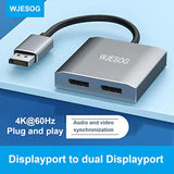 Displayport To Dual Displayport Splitter Dual 4K@60Hz Resolution,Dp To 2 Displ