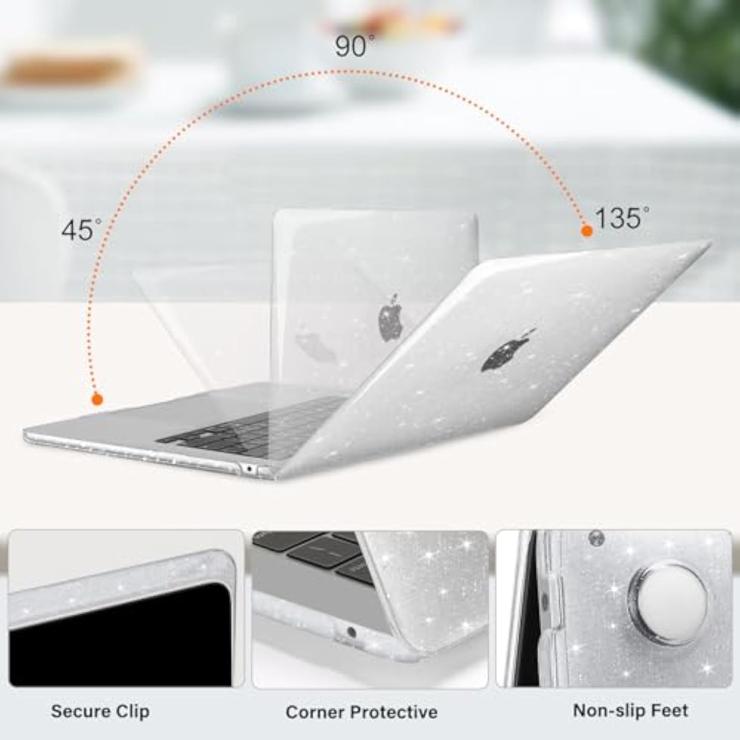 MOSISO Compatible with MacBook Air 15 inch Case 2025 2024 2023 Release M4 A3241 M3 A3114 M2 A2941, Sparkly Glitter Plastic Hard Shell&Keyboard Cover&Screen Protector&Webcam Cover&Type C, Transparent