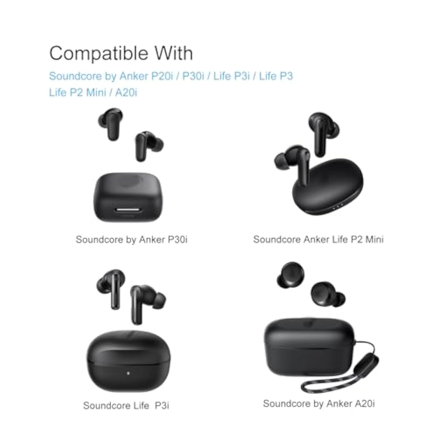 Replacement Memory Foam Eartips For Soundcore By Anker P20I/P30I/Life P3I/ Life P2 Mini/A20I True Wireless Earbuds, Comfort Fit (3 Pairs, S/M/L, White/Gray)