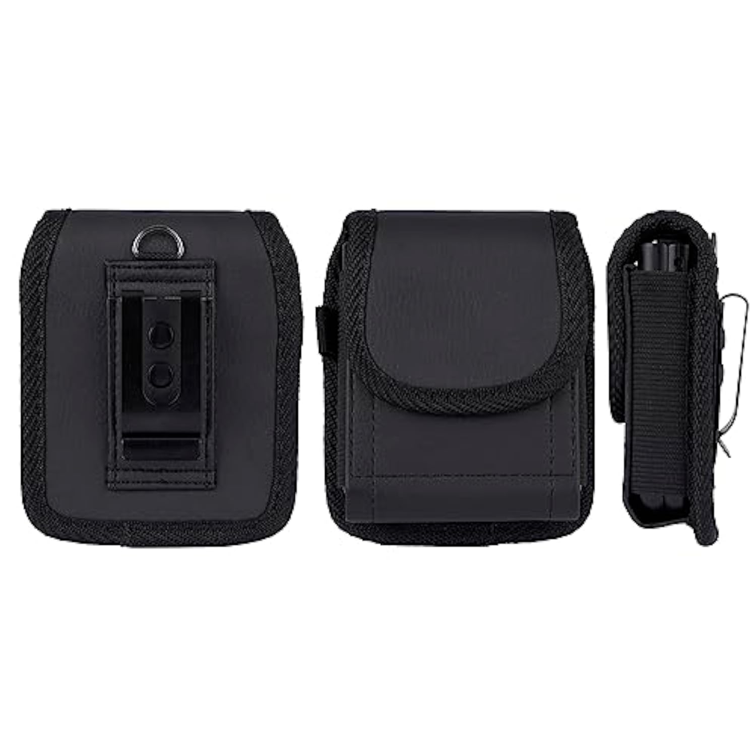 Case-Compatible Pouch for Motorola RAZR and Samsung Z Flip Series, Nakedcellphone Vegan Leather Holster Holder [Belt Loop, Metal Clip, Magnetic Closure] for Moto RAZR+ Ultra/Plus 2025/2024/2023, Black