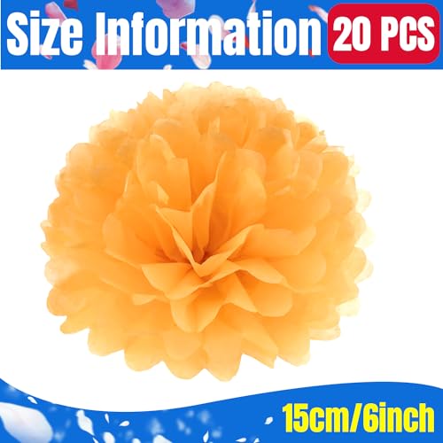 20pcs Orange Tissue Paper Pom Poms Flowers Balls for Party Wedding Decoration