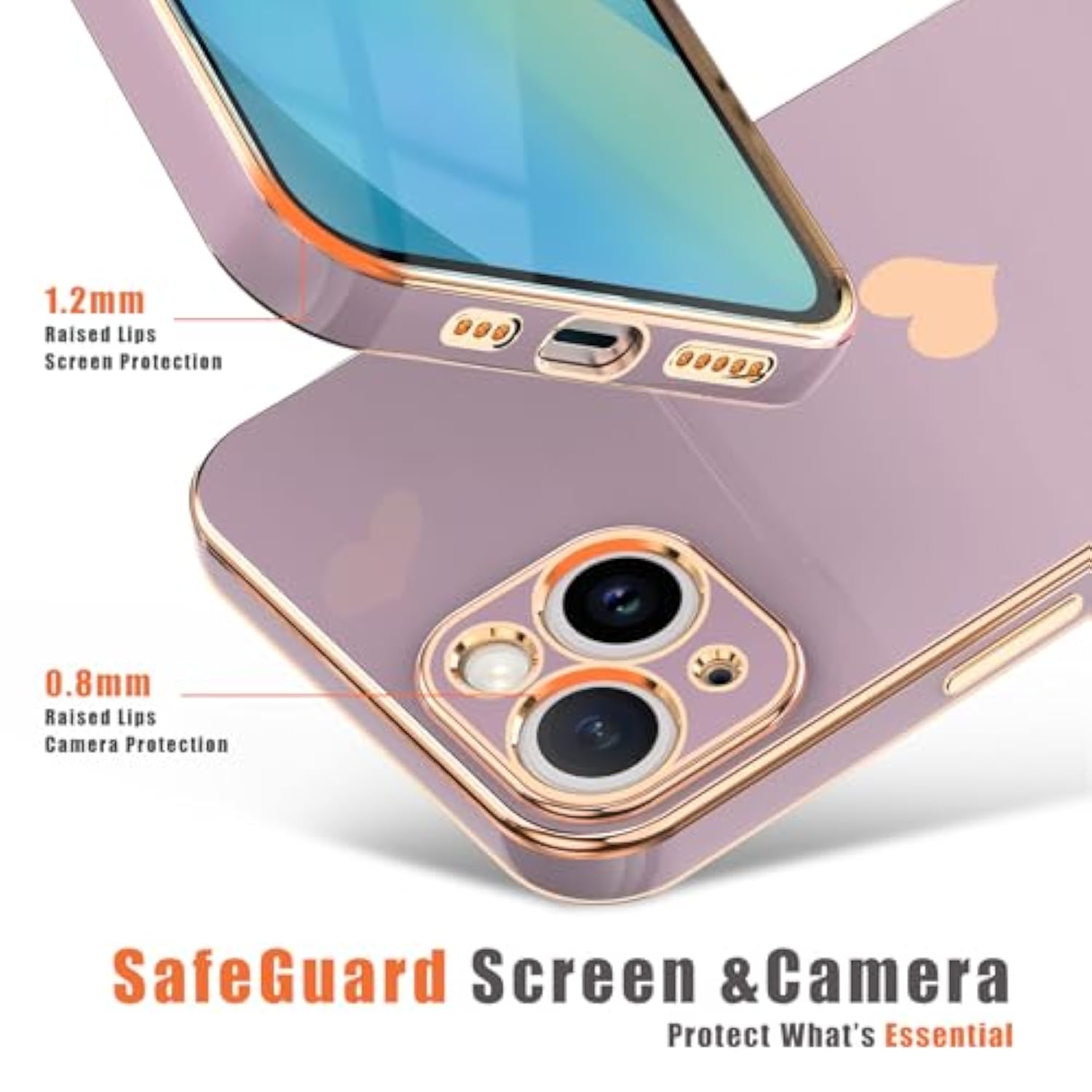 For Iphone 13 Mini Case For Women Girl Cute Love-Heart Luxury Bling Plating Soft Back Cover Raised Full Camera Protection Bumper Silicone Shockproof Phone Case For Iphone 13 Mini, Lavender