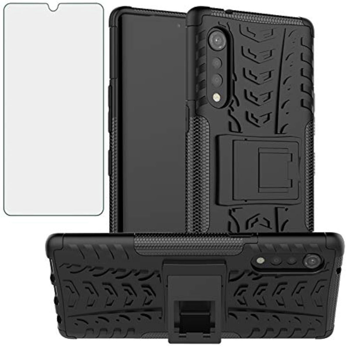 Phone Case For Lg Velvet 5G/Lgvelvet Verizon G5 Uw T-Mobile 2020 With Tempered Glass Screen Protector Cover And Stand Kickstand Hard Rugged Hybrid Cell Accessories Lm G900Um 4G Tmobile Cases Men Black