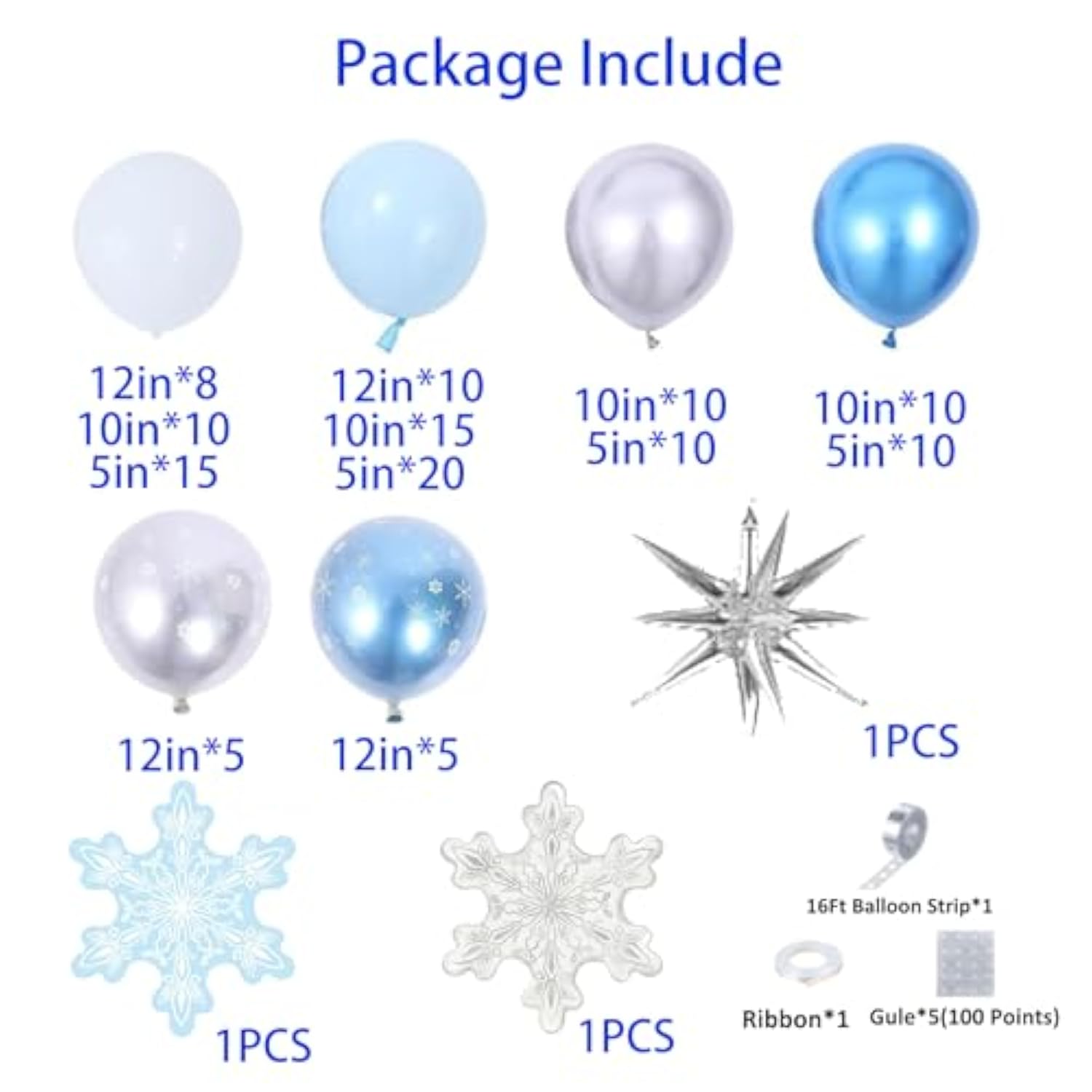 Snowflake Balloon Arch Garland Kit,Frozen Balloon Arch Kit With Blue Metallic Silver White Snowflake Balloons For Winter Wonderland Christmas Baby Shower Snow Princess Birthday Party Decorations