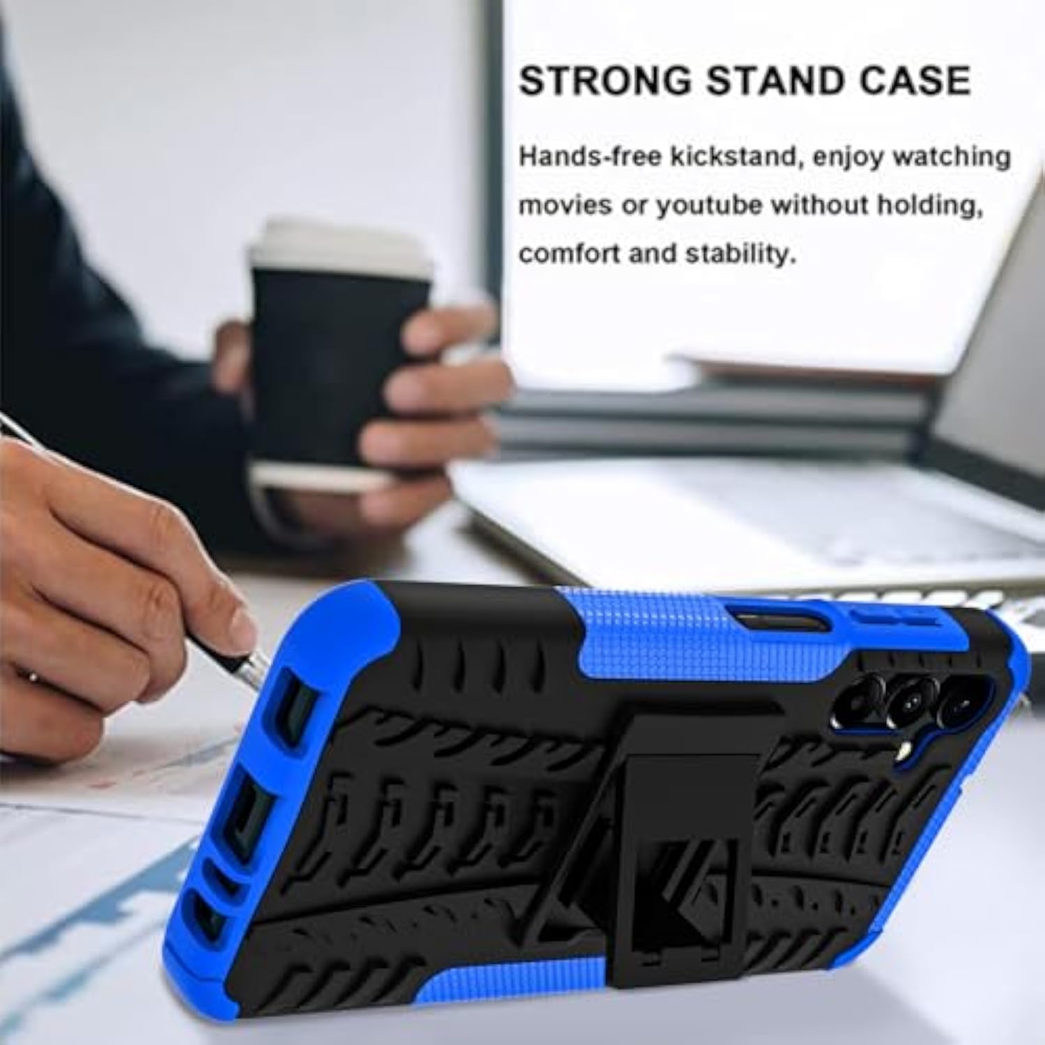 For Samsung Galaxy A15 5G Case With 2 Pack Screen Protector, Grade Shockproof, Heavy Duty Robust Bumper Cover With Kickstand For Galaxy A15 5G Phone Blue