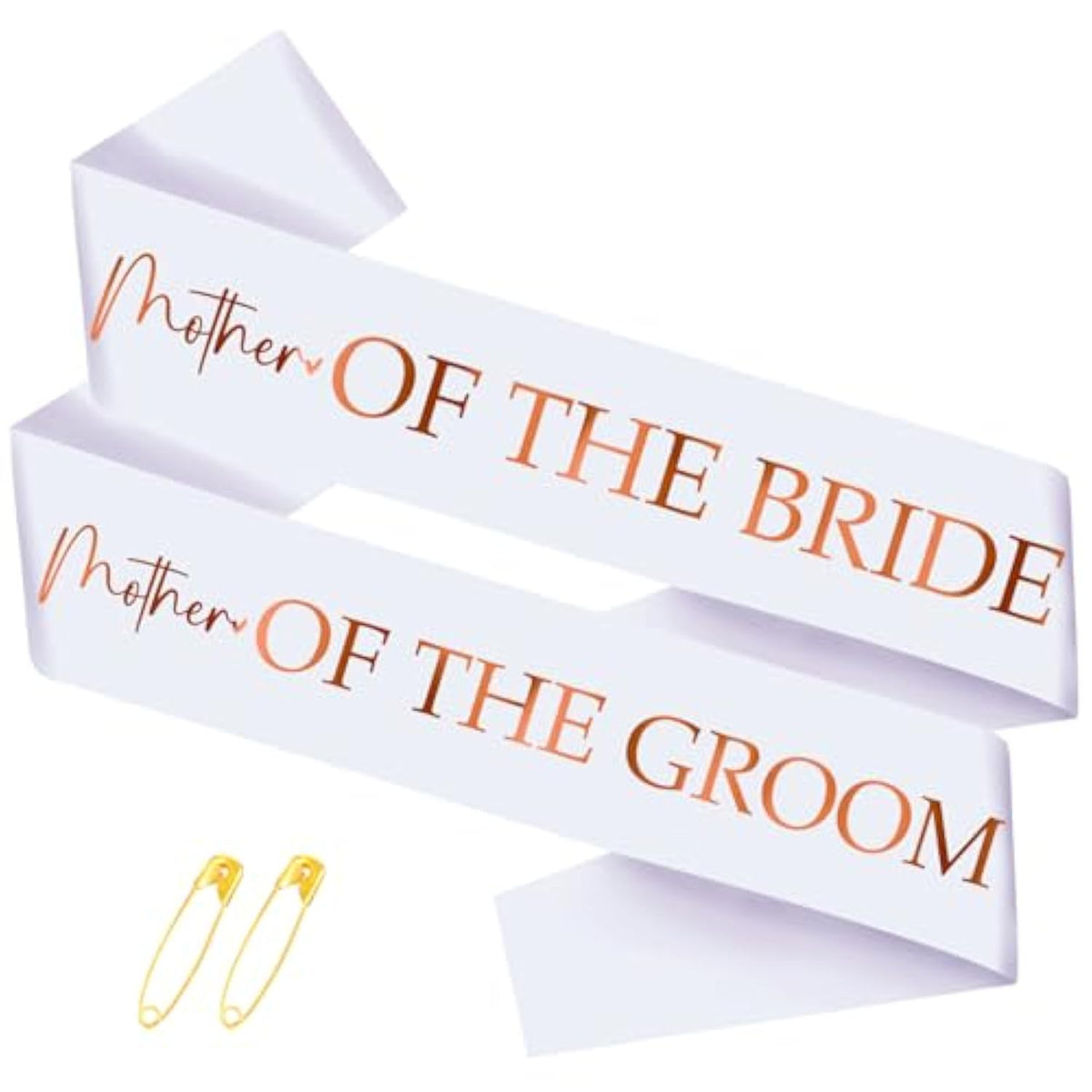 2 Pcs Mother Of The Bride And Groom Sashes With Rose Gold Foil, White Bachelorette Party Sash For Bridal Shower Engagement Supplies Gifts Wedding Accessories