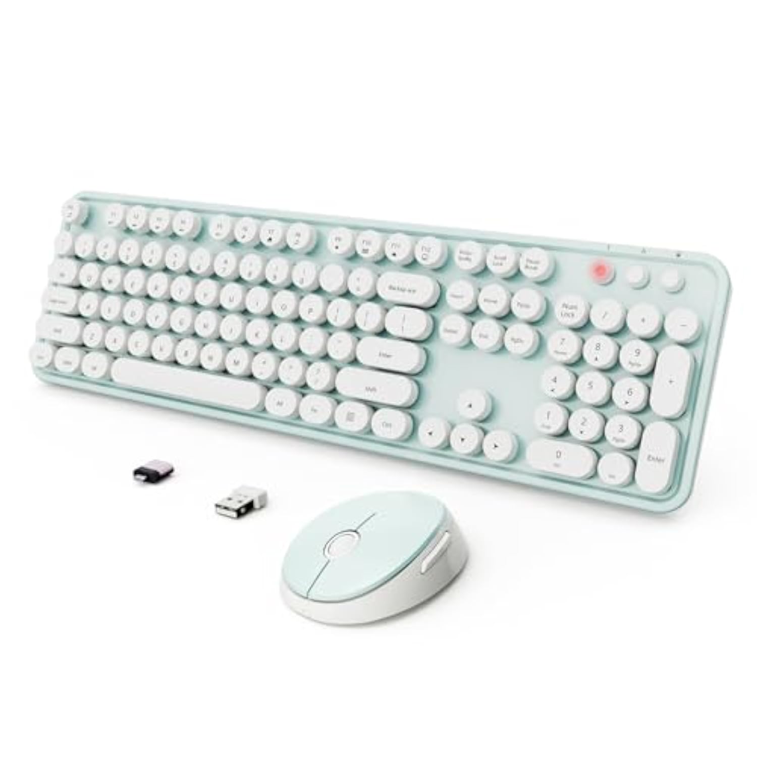 Wireless Keyboard And Mouse Combo, Ergonomic Full Size Typewriter Retro Round Keycaps Keyboard, Compatible With Windows, Pc, Perfer For Home And Office Keyboards?Green?