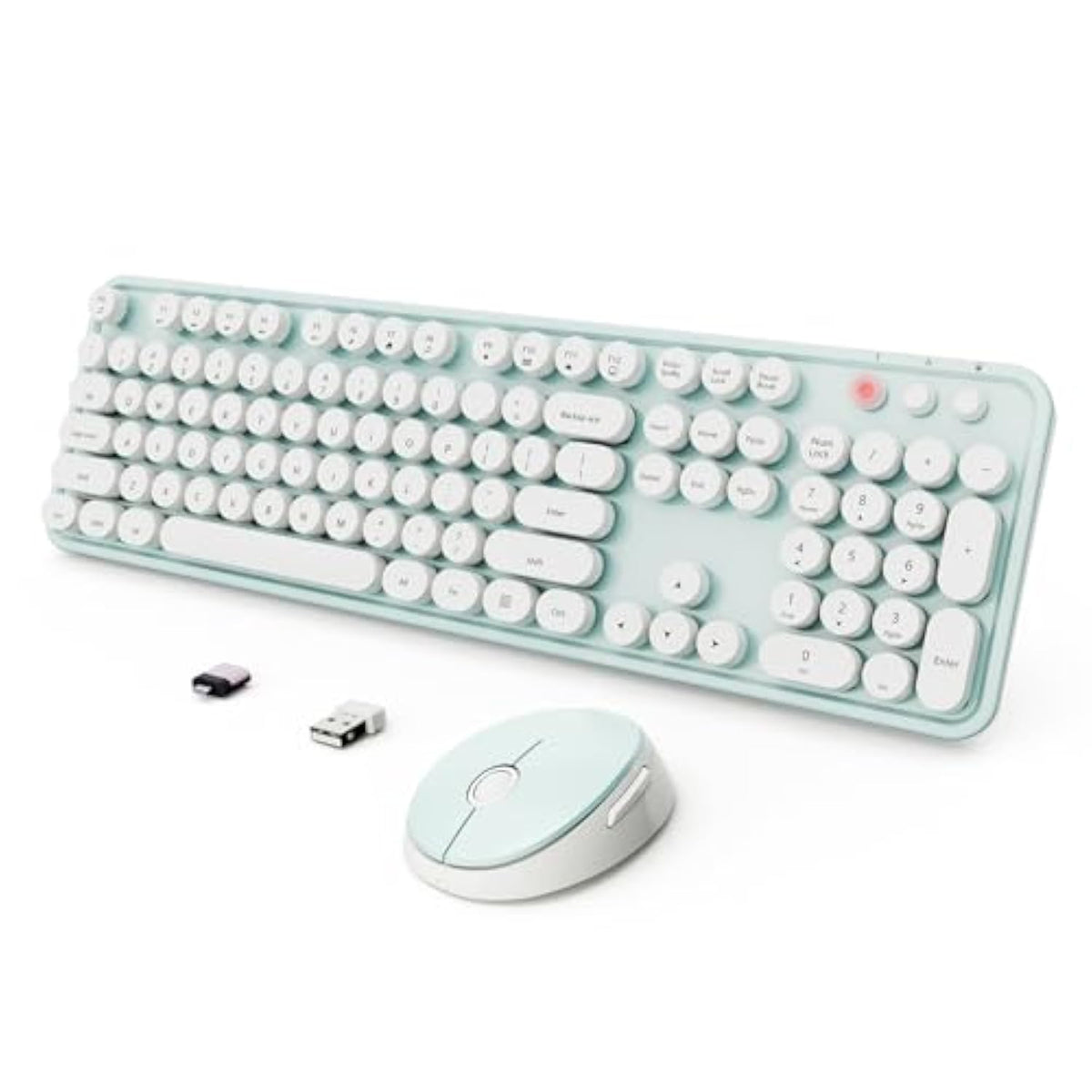 Wireless Keyboard And Mouse Combo, Ergonomic Full Size Typewriter Retro Round Keycaps Keyboard, Compatible With Windows, Pc, Perfer For Home And Office Keyboards?Green?
