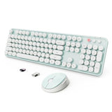 Wireless Keyboard And Mouse Combo, Ergonomic Full Size Typewriter Retro Round Keycaps Keyboard, Compatible With Windows, Pc, Perfer For Home And Office Keyboards?Green?