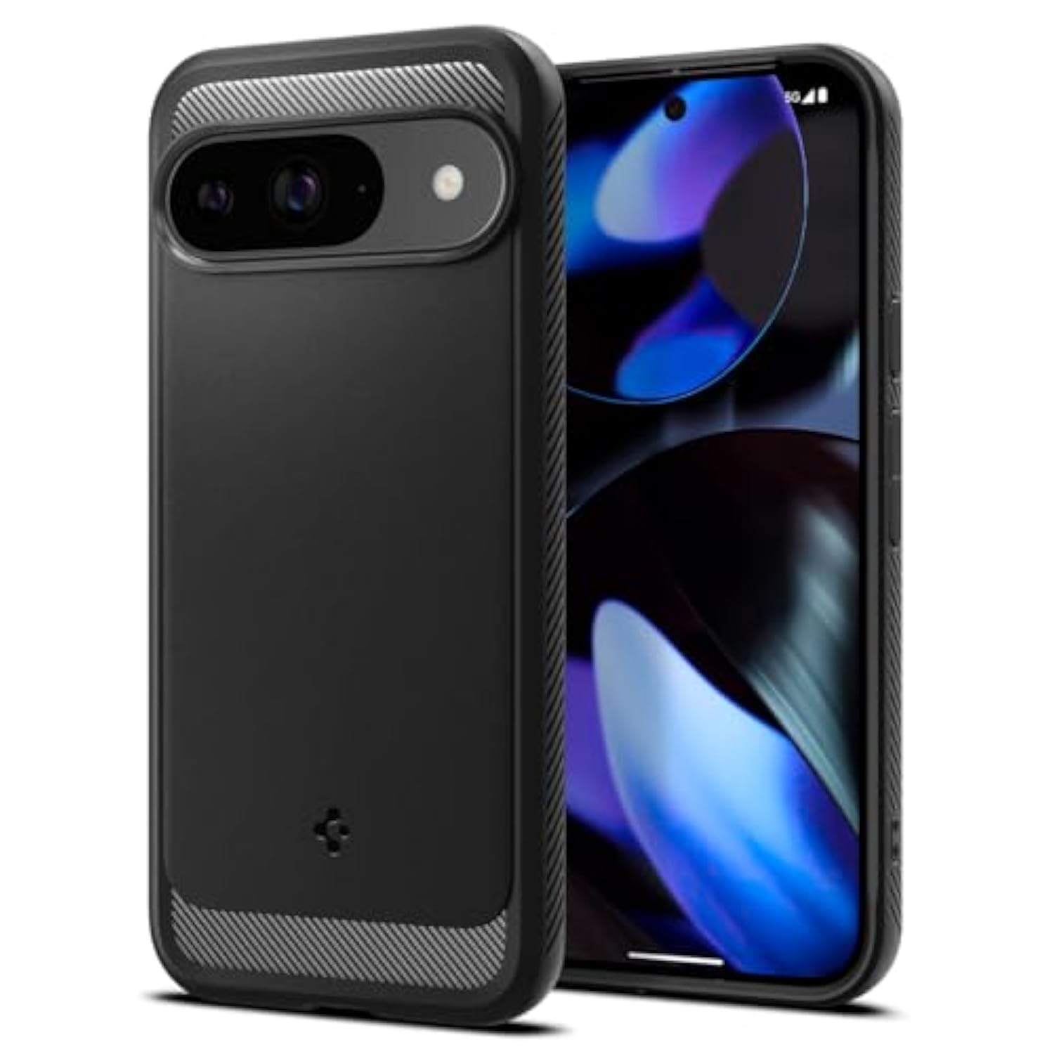 Matte black Pixel 9/9 Pro case with rugged armor and military-grade protection.