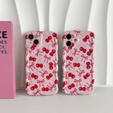 Compatible With Iphone 13 Case, Cute Wave Curly Pink Cherry Bow Phone Case For Women, Soft Tpu Shockproof Protection Cover Designed For Iphone 13 6.1 Inch