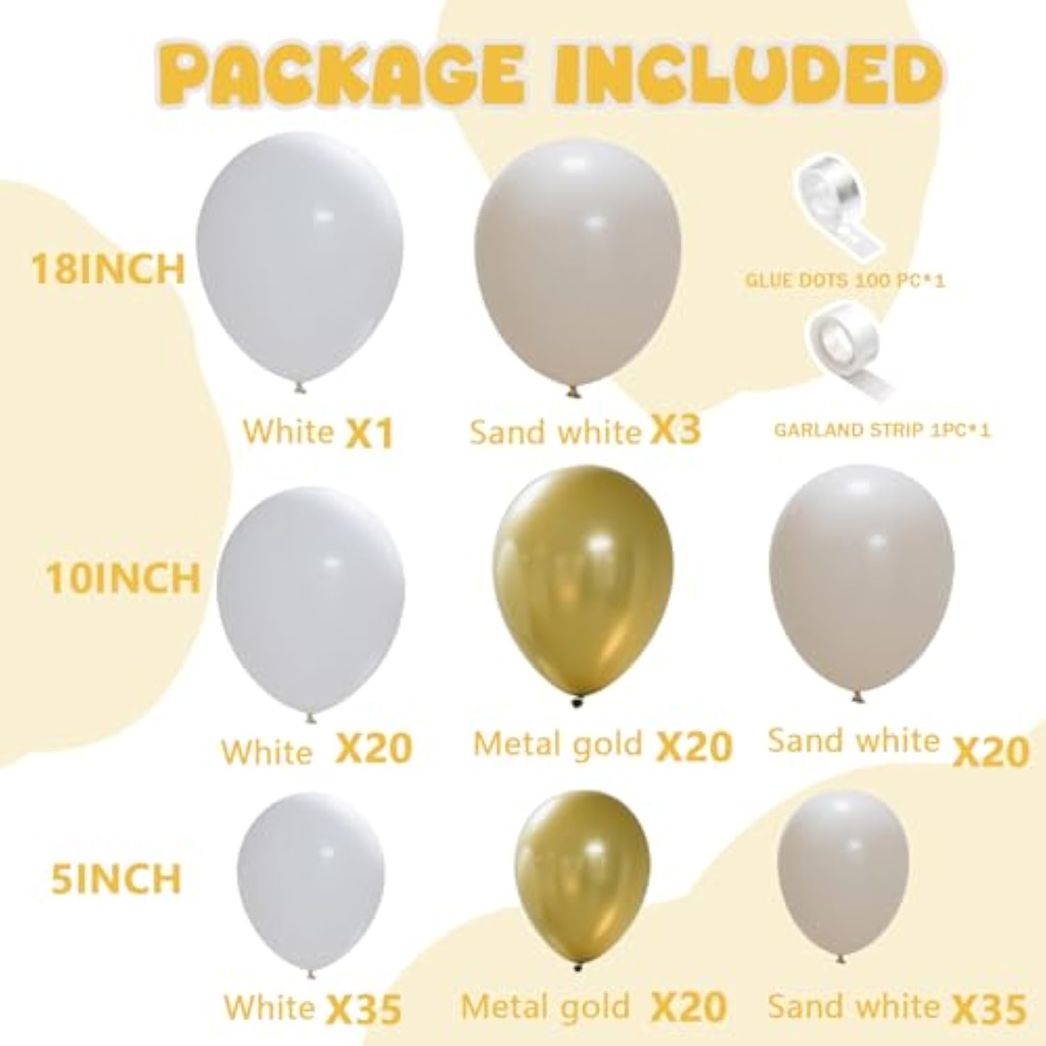 White Sand Gold Balloons Garland Arch Kit,156Pcs White Nude Balloons W