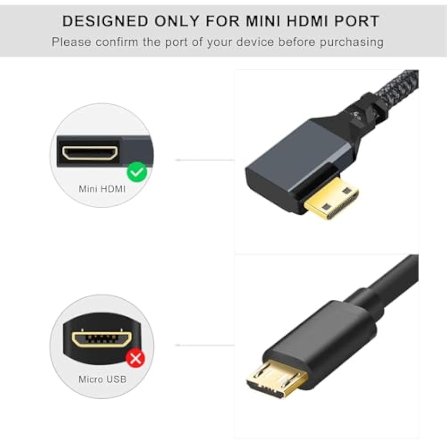 90° Degree Left Angle Mini Hdmi Male To Hdmi Female Cable 0.6Ft, Angled Mini H