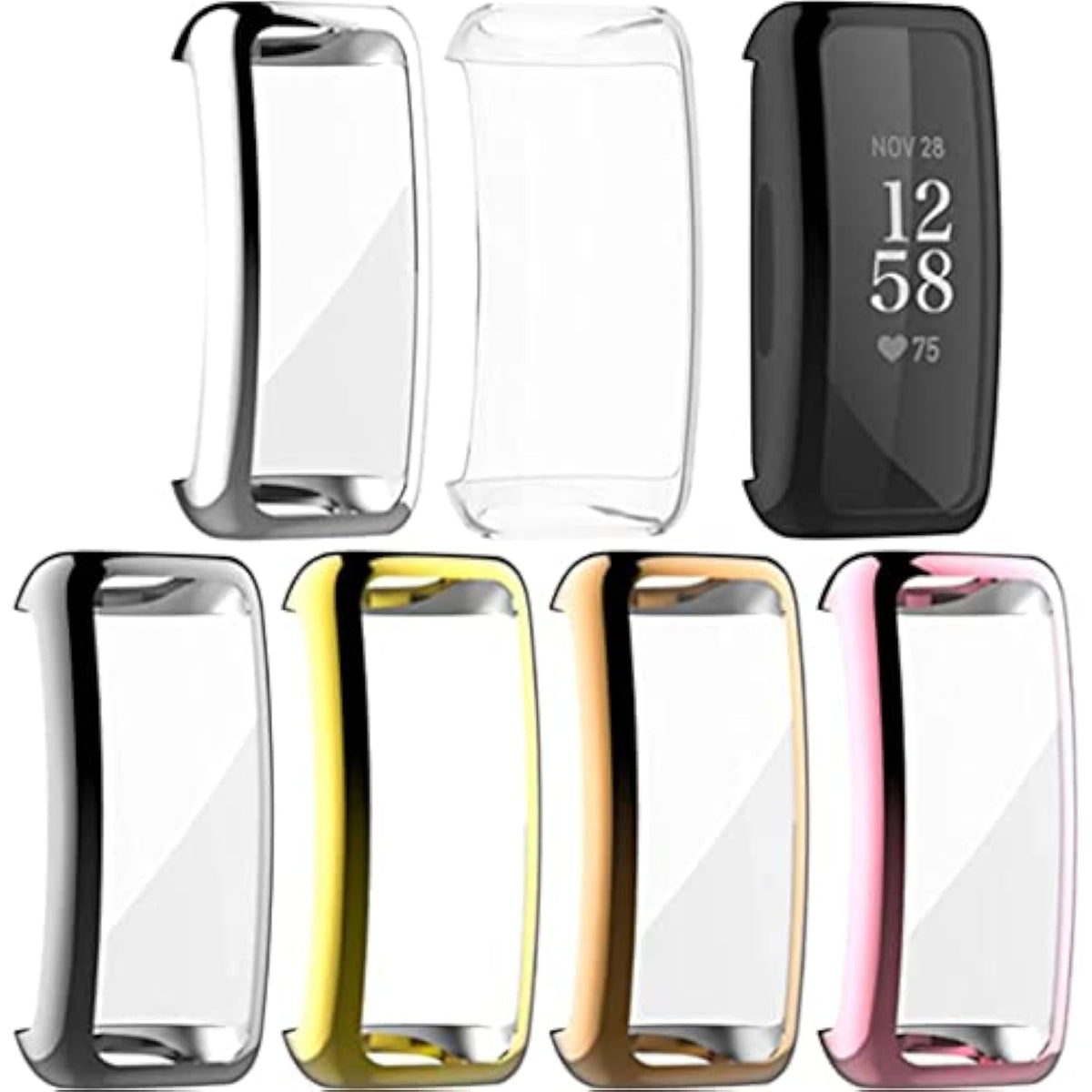 Compatible With Fitbit Inspire 3/Inspire 2 Screen Protector Case, 7 Metal Colour Full Coverage Soft Tpu Shockproof Case Protective Screen Cover Bumper Shell For Inspire 3/Inspire 2 Hr