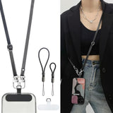 Phone Crossbody Strap, 2× Pads,1× Leather Phone Strap,1× Phone Wrist Strap,1× Adjustable Finger Strap,Crossbody Phone Lanyards,Adjustable Phone Chain Compatible With Most Smartphones(Black)