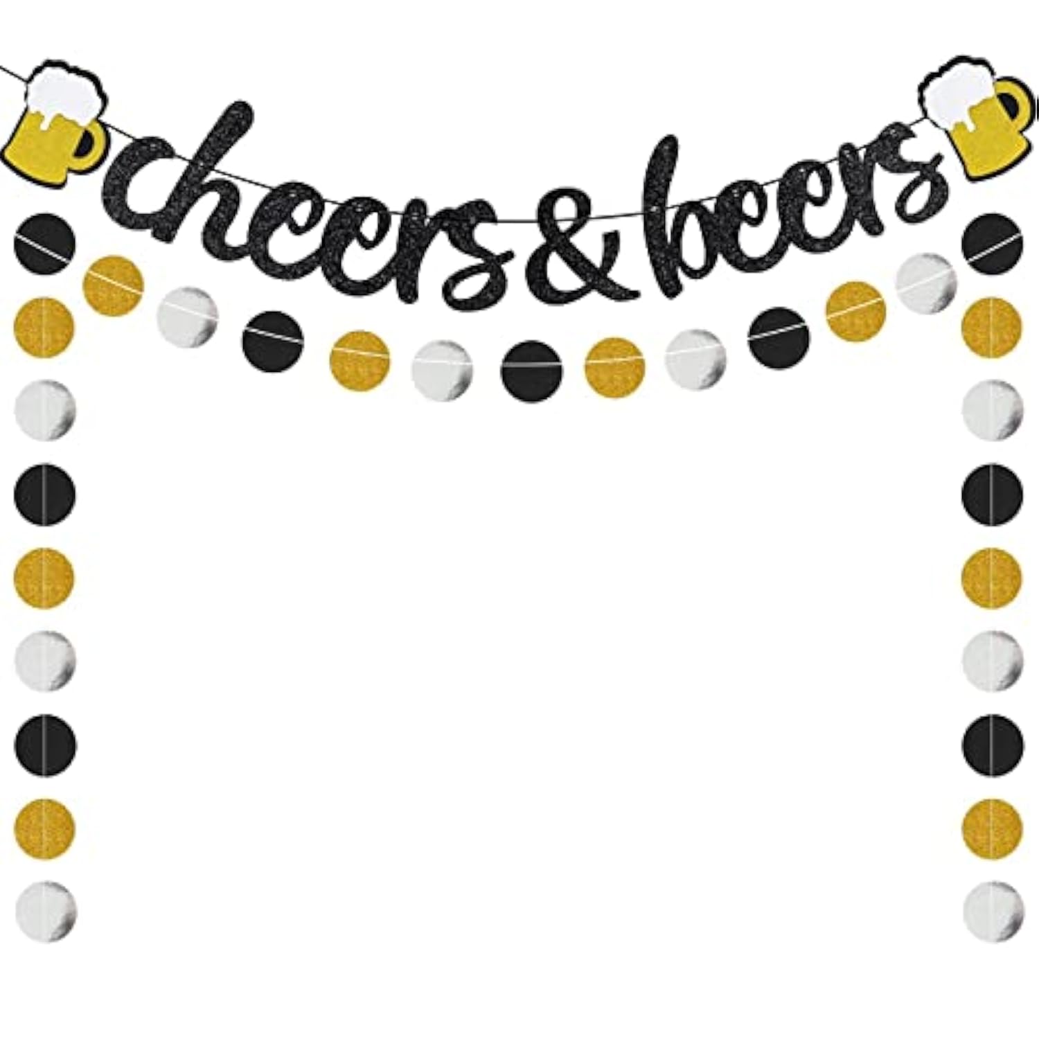 Cheers & Beers Banner Black Glittery Circle Dots Garland(57 Pcs Circle