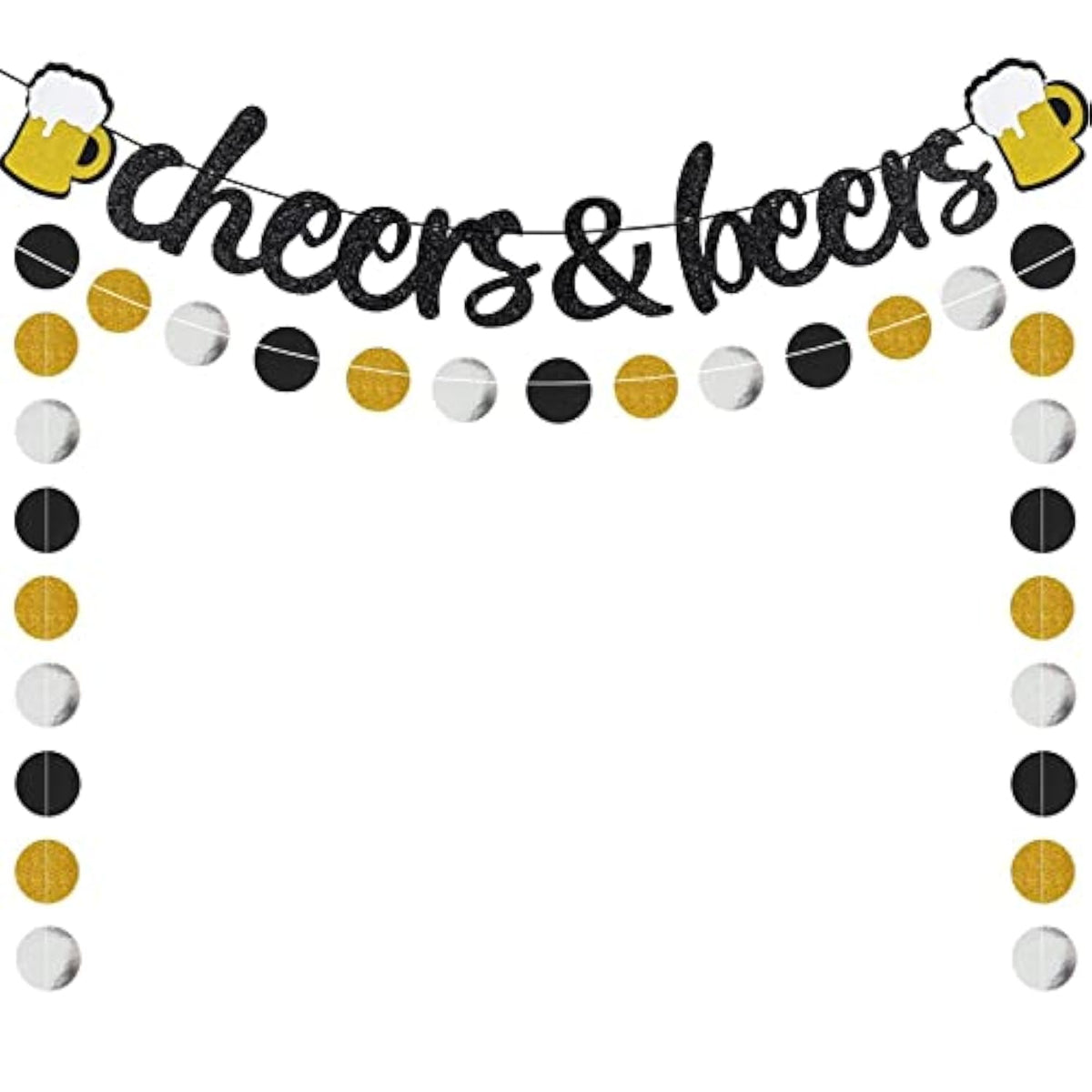 Cheers & Beers Banner Black Glittery Circle Dots Garland(57 Pcs Circle Dots),Birthday Wedding Anniversarty Graduation Bachelorette Bridal Shower Engagement Retirement Baby Shower Hawaii Party Supplies