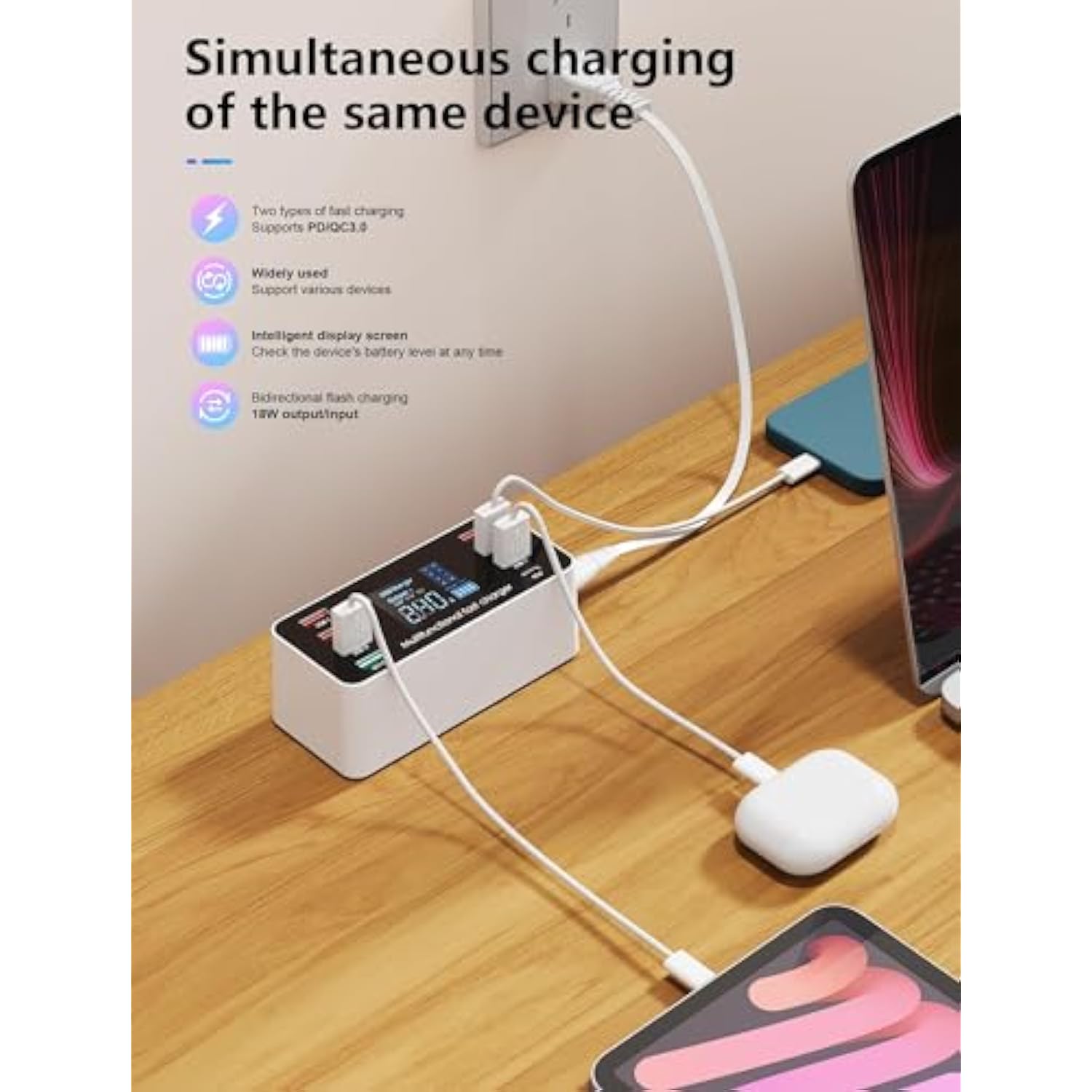 60W 8-Port Usb Charging Station - Charge Multiple Devices Simultaneously, Includes Chargers For Various Devices
