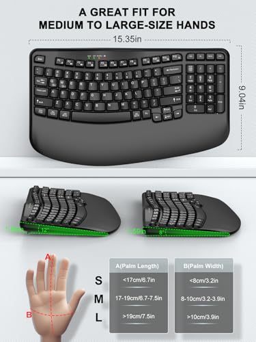 Ergonomic Wireless Keyboard With Wrist Rest, Wave Keys, Comfortable Natural Typing, 2.4Ghz Ergo Wireless Usb Computer Keyboard For Large Hands, Windows, Mac, Laptop, Pc