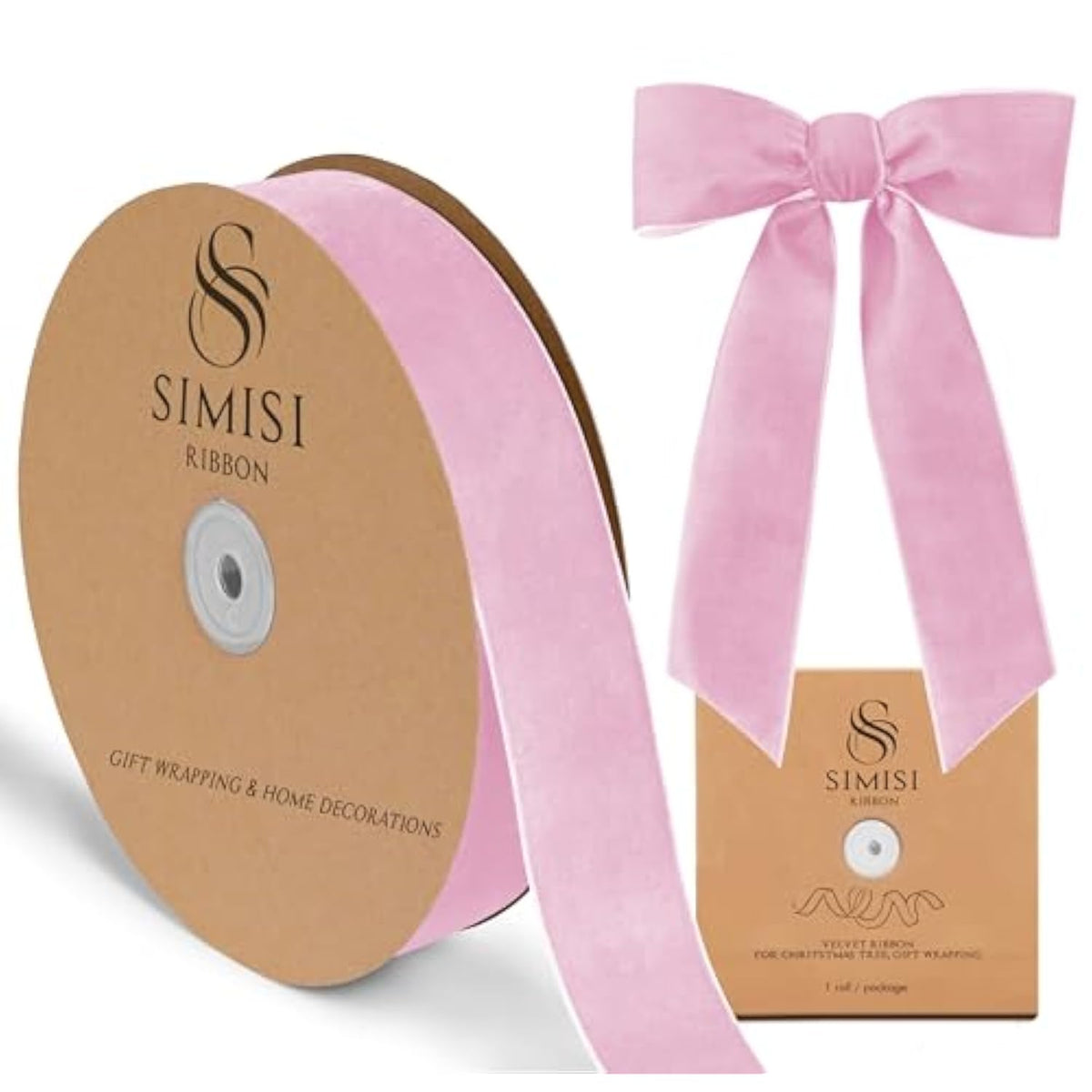 Pink Velvet Ribbon 1.5'' 25 Yards For Christmas Tree, Gift Wrapping, Flower Bouquet, Wreath Decorations, Bow Making