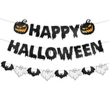 Black Glitter Halloween Banner: Spooky Pumpkin, Ghost & Bat Garland