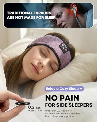Sleep Headphones Headband Wireless Bluetooth 5.4 - Soft, Breathable, Ultra-Thin Speakers For Side Sleepers, Workout, Airplane Travel, Relaxation