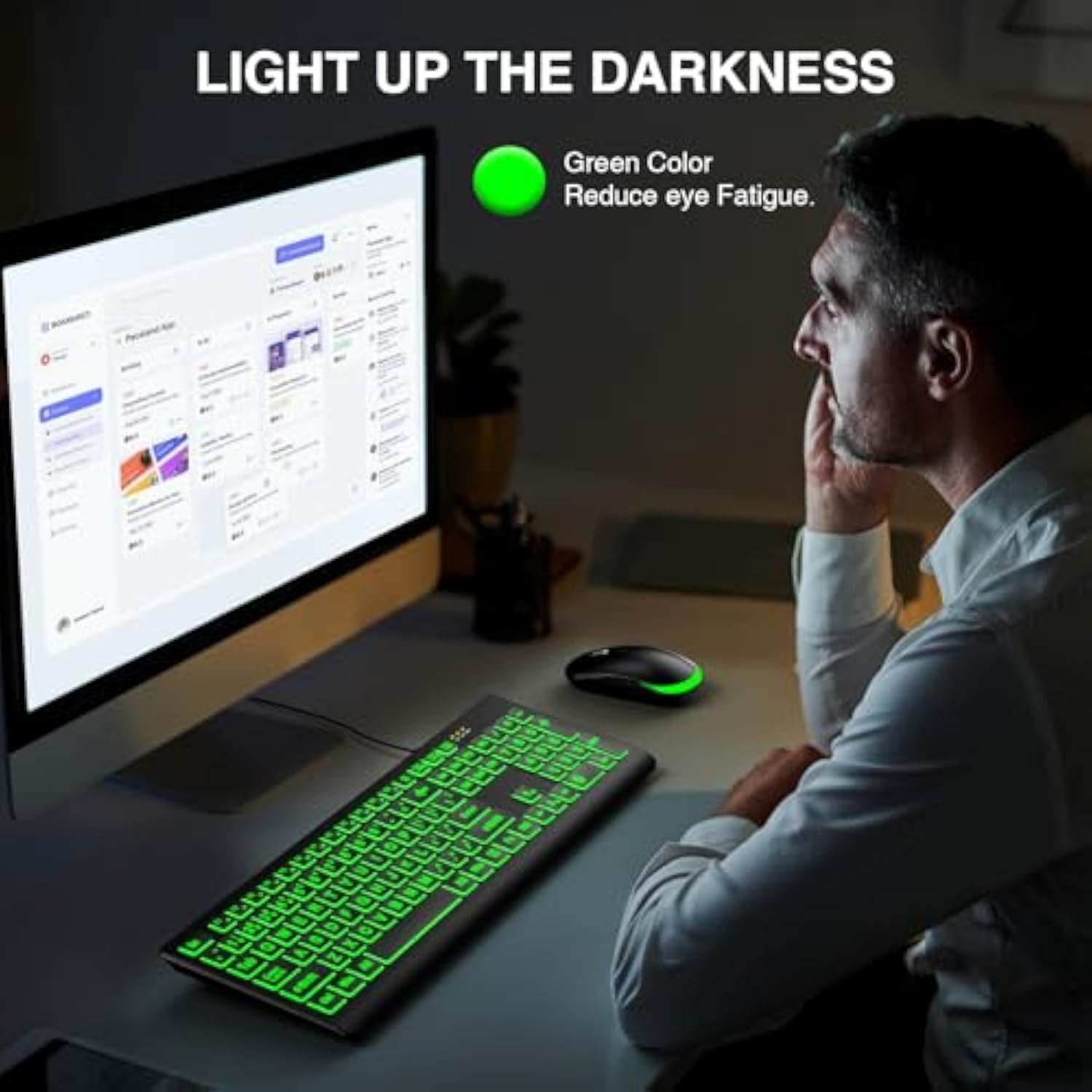 Large Print Backlit Keyboard, Wired Usb Lighted Computer Keyboard With 7-Color