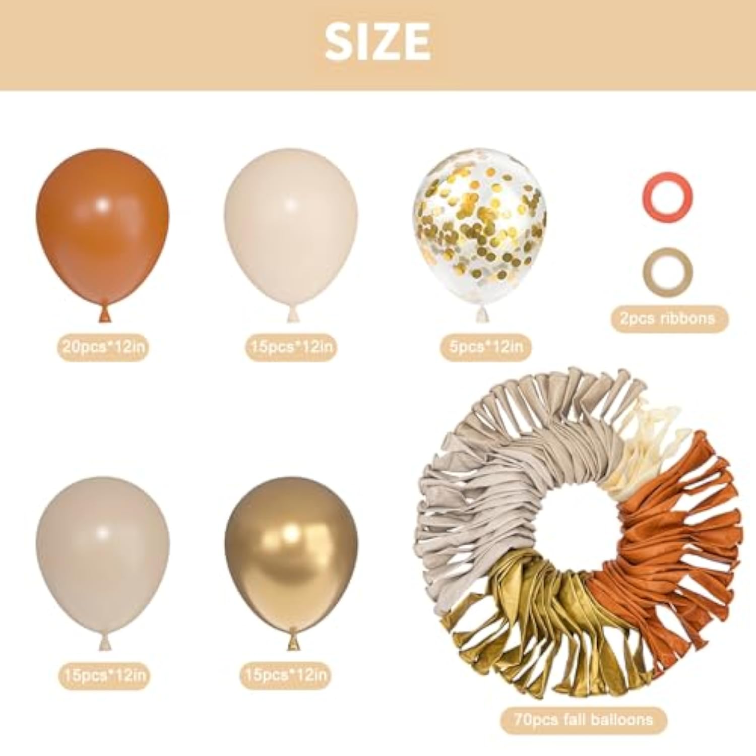 Burnt Orange Balloon Set: Fall Party Decor, Gold Confetti (72pcs)