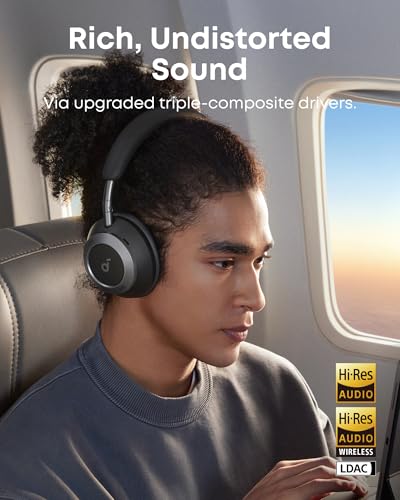 soundcore Space One Pro by Anker, Foldable Over-Ear Headphones for Travel and Work, Adaptive ANC, Hi-Res LDAC, Comfortable Fit, 60H Playtime, 5-Min