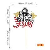 1 Pack Happy Birthday Jusus Cake Topper Glitter Nativity Christmas Cake Pick Jusus Birthday Cake Decorations Jesus Is Reason For The Season Birthday Christmas Party Decorations