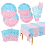 Gender Reveal Party Supplies – Boy or Girl Plates, Cups, Napkins & Tablecloth for 25 Guests