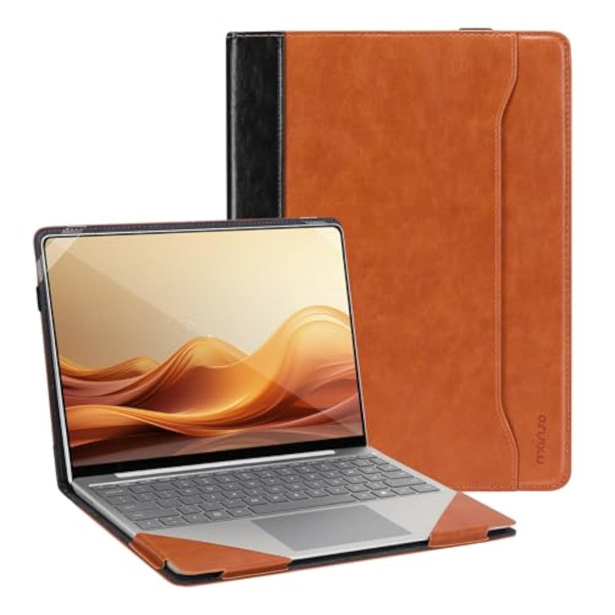 MOSISO Compatible with Microsoft Surface Laptop Go 3/2/1 12.4 inch 2023 2022 2020 Release (Models: 2013 & 1943), PU Leather Laptop Sleeve Carrying Case Portfolio Cover with Elastic Band, Brown