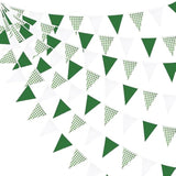 32ft Green Buffalo Plaid Pennant Garland — Checkered Fabric Party Decor