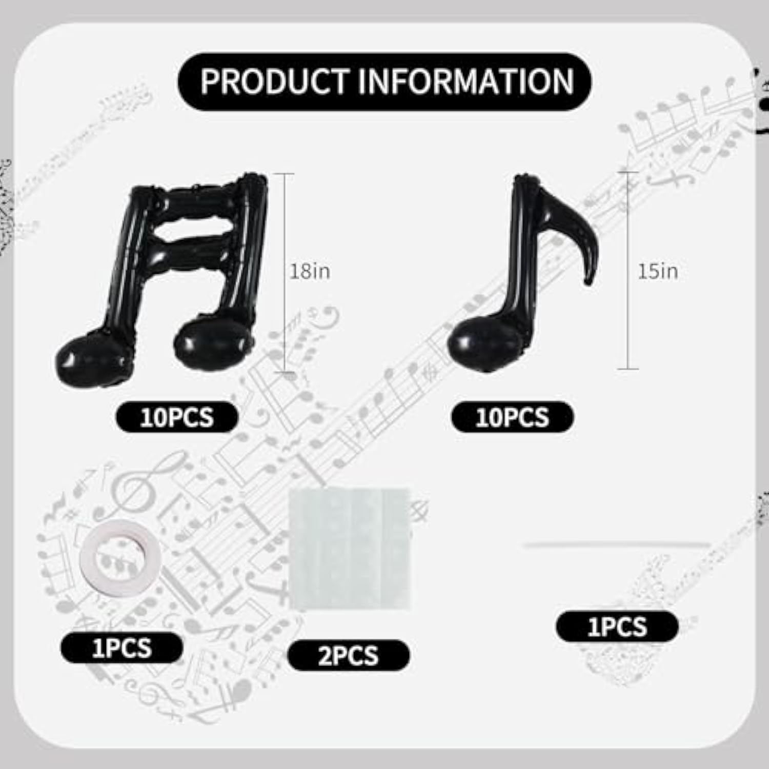 20Pc Music Note Balloons - Black Music Notes Party Decorations - Aluminum Foil Balloons For Birthday, Baby Shower Celebrations