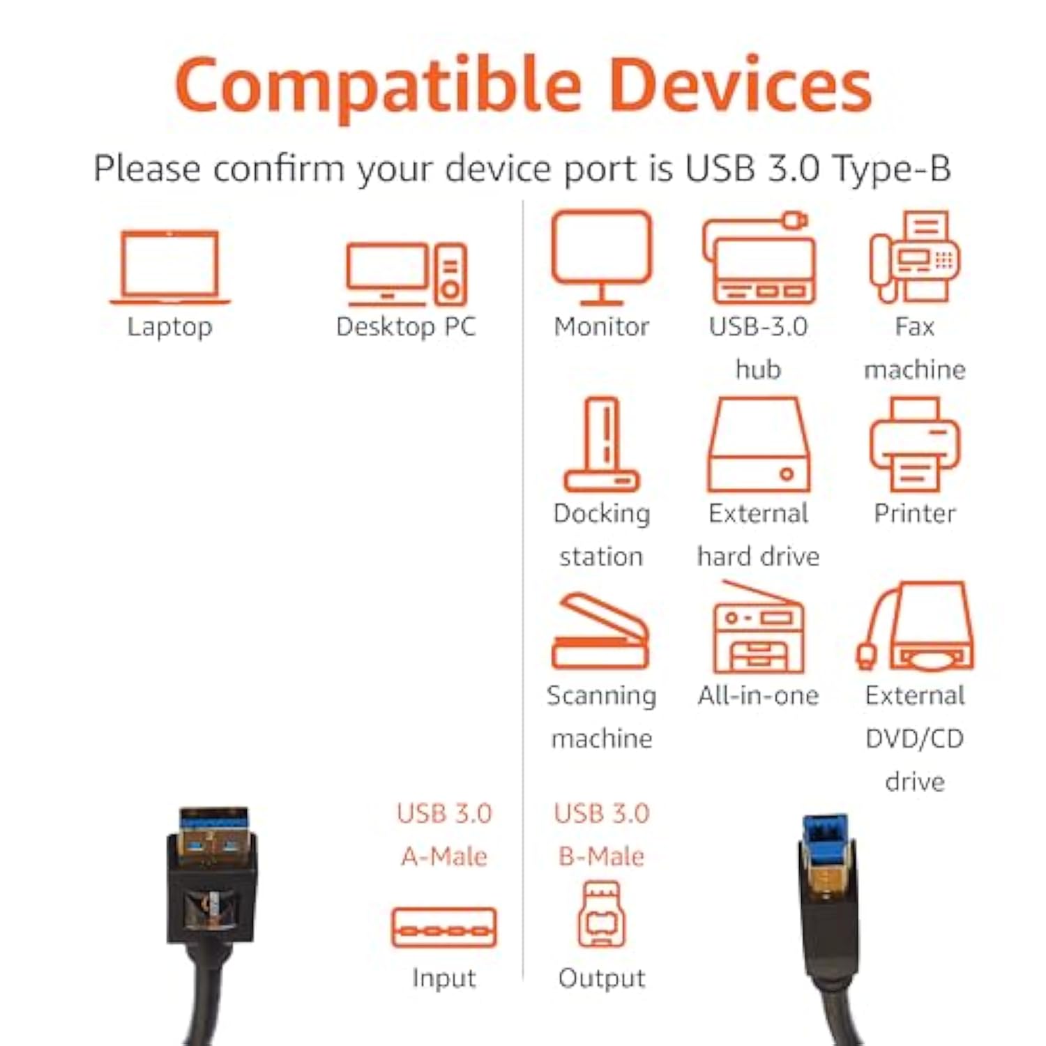 Usb-A To Usb-B 3.0 Cable, 4.8Gbps High-Speed With Gold-Plated Plugs, 6 Foot, Black