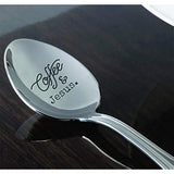 Coffee And Jesus Stainless Silver Engraved Spoon | Religious Wedding Present | Pastor Gift Idea | Love Of Parents - Children Son/Daughter | Spiritual Holy Gift For Christmas Coffee Lovers - 7 Inch