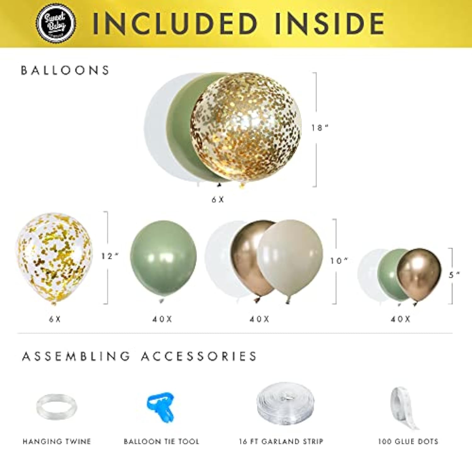 Sweet Baby Co. Sage Green Balloon Garland Kit For Neutral Arch With Ma