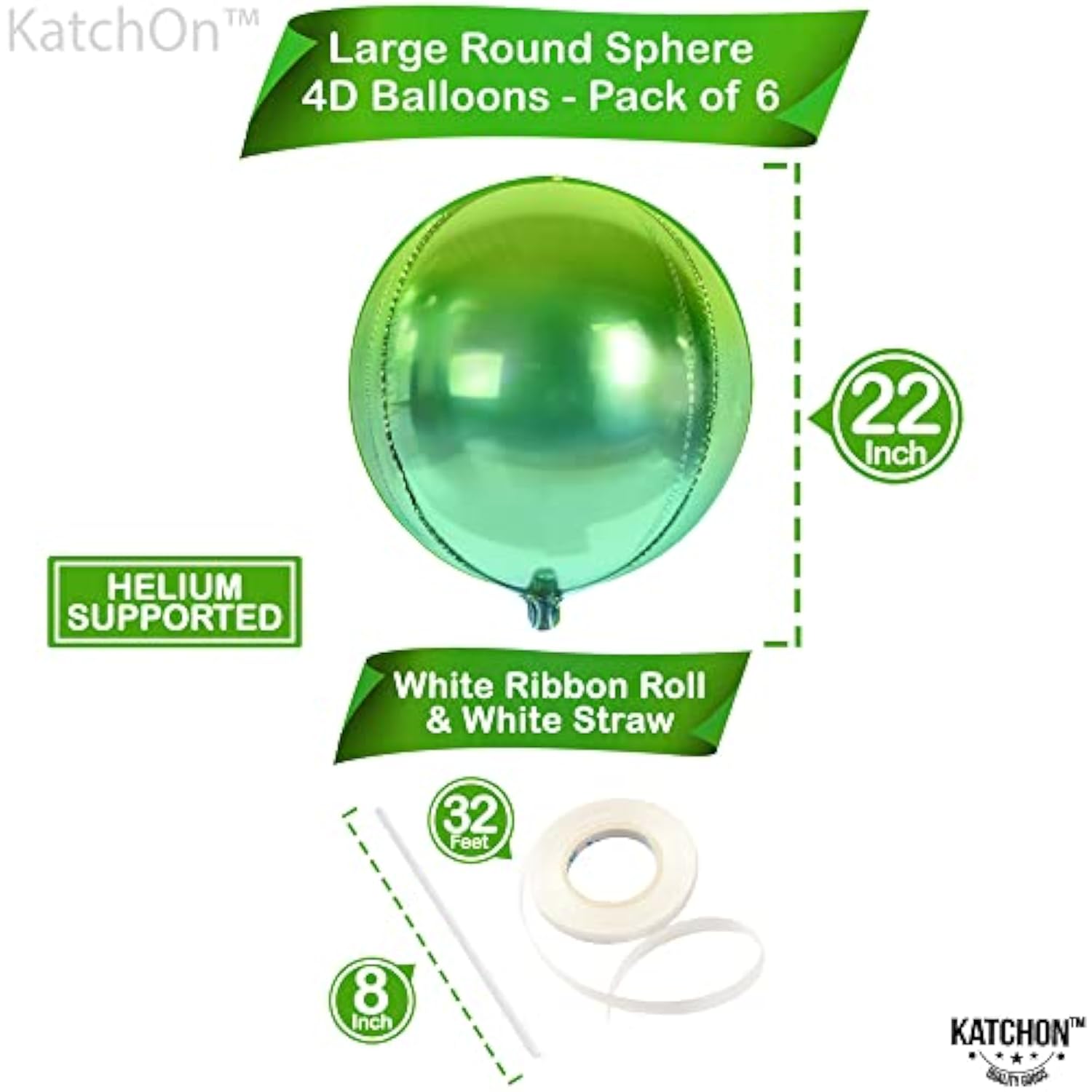 , Big Gradient Green Mylar Balloons - 22 Inch, Pack Of 6 | Xtralarge Metallic Green Balloons For Tropical Party Decorations, Birthday Decoration, Halloween Decorations