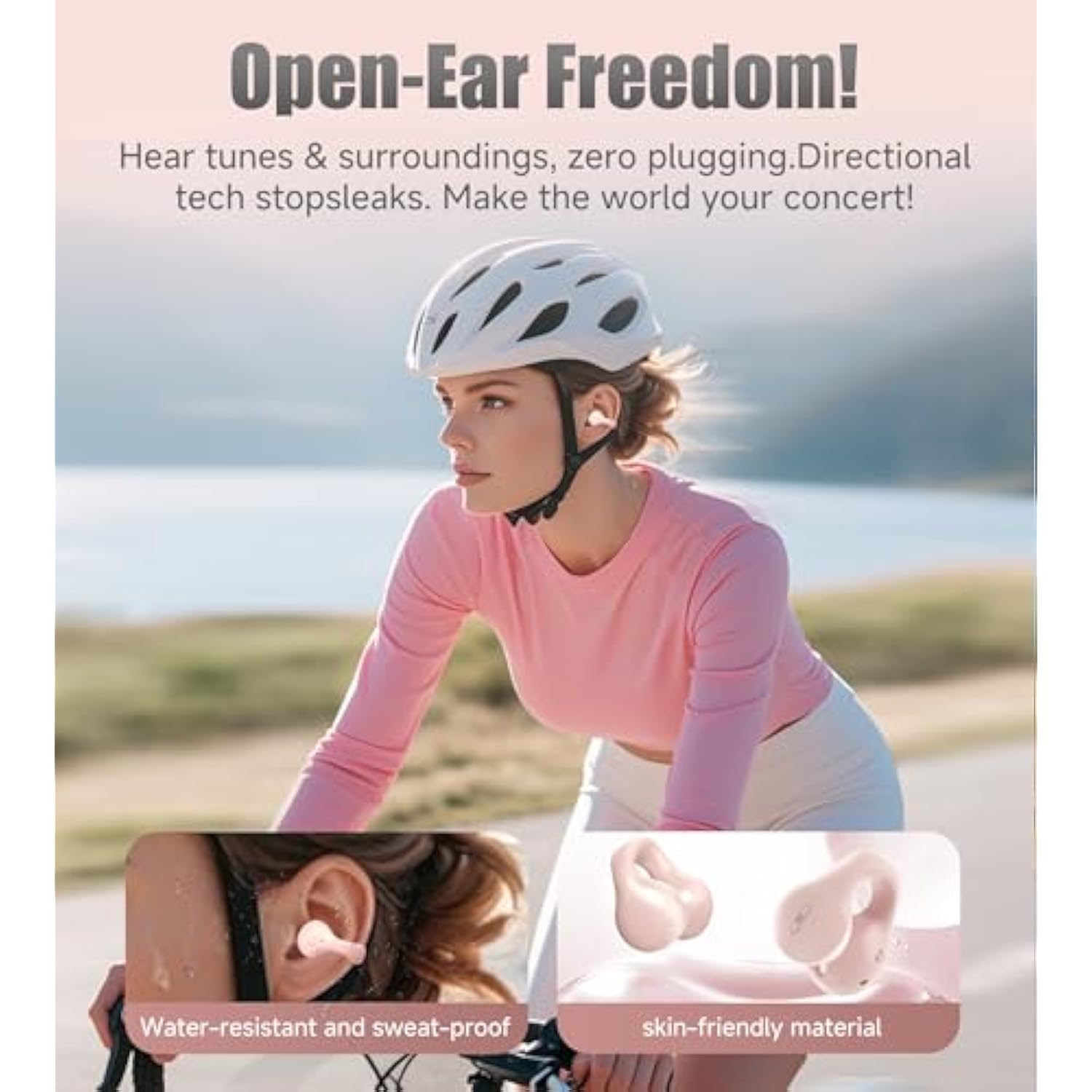 I21 Open Ear Clip On Earbuds Wireless Bluetooth Ear Clip Headphones With Mic, Noise Cancelling, Waterproof Ipx4, For Small Ears, Perfect For Running, Sports, And Glasses Wearers (Pink)