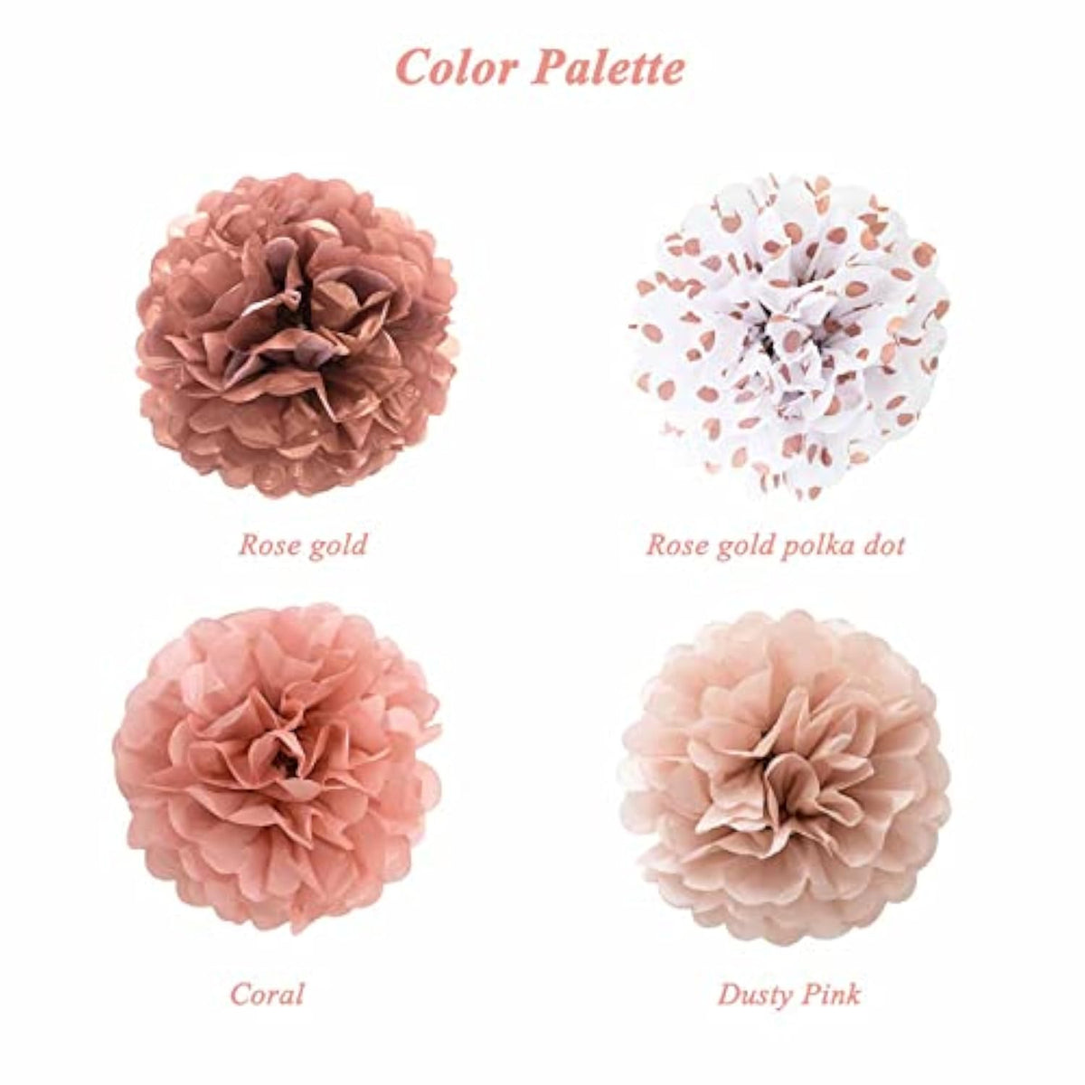 Rose Gold Tissue Paper Pom Poms Flowers Dusty Pink Coral Polka Dot Wall Hanging Wedding Birthday Bridal Baby Shower Party Decorations 12" 10" Pack Of 12