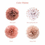 Rose Gold Tissue Paper Pom Poms Flowers Dusty Pink Coral Polka Dot Wall Hanging Wedding Birthday Bridal Baby Shower Party Decorations 12" 10" Pack Of 12