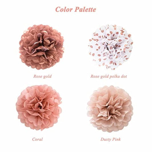 Rose Gold Tissue Paper Pom Poms Flowers Dusty Pink Coral Polka Dot Wall Hanging Wedding Birthday Bridal Baby Shower Party Decorations 12" 10" Pack Of 12
