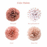 Rose Gold Tissue Paper Pom Poms Flowers Dusty Pink Coral Polka Dot Wall Hanging Wedding Birthday Bridal Baby Shower Party Decorations 12" 10" Pack Of 12
