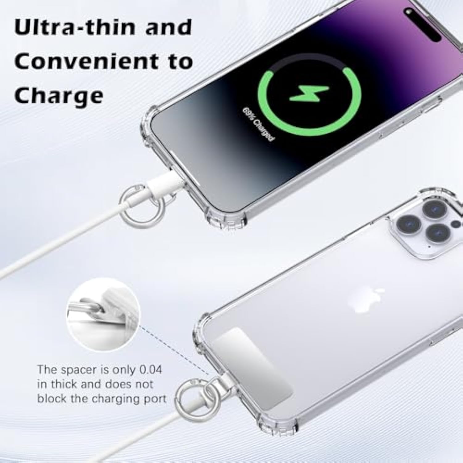 MoKo 2pcs Phone Tether Tab, Stainless Steel Cell Phone Lanyard Pads, Phone Strap Replacement Part with 2pcs Spring Rings, Phone Strap Connector Tether Tabs for Most Full Coverage Phone Cases, Silver