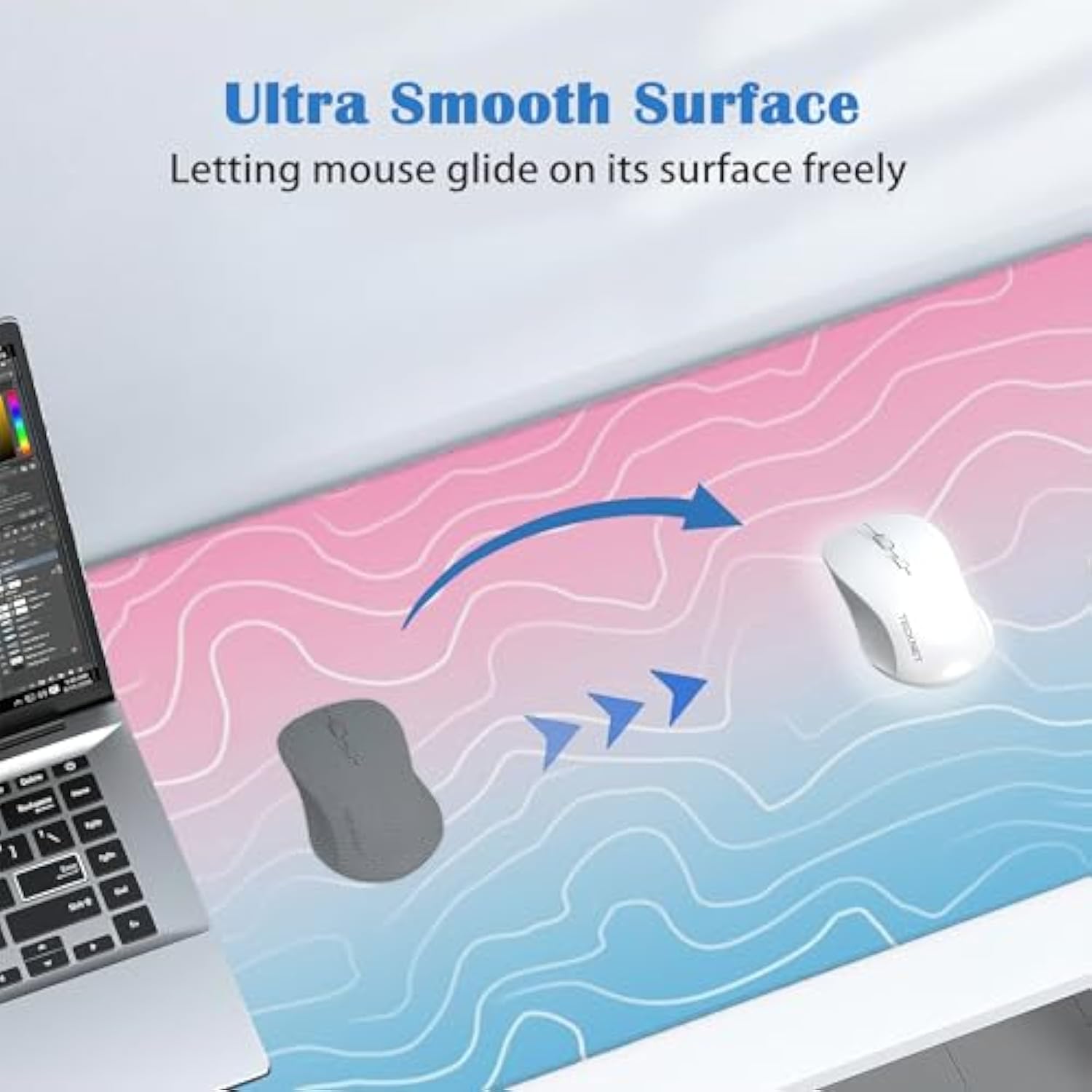 Topographic Pastel Pink Blue Gradient Gaming Mouse Pad, 31.5X15.7 In, Non-Slip Rubber Base, Large, For Computer, Laptop, Keyboard, Desk Decor