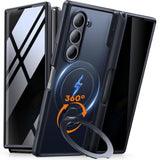 Rotatable Ring Stand For Z Fold 5 Case With Privacy Screen Protector, Compatible With Magsafe, 18Ft Mil-Grade Protection, Magnetic Shockproof Slim Case For Samsung Galaxy Z Fold5, Black