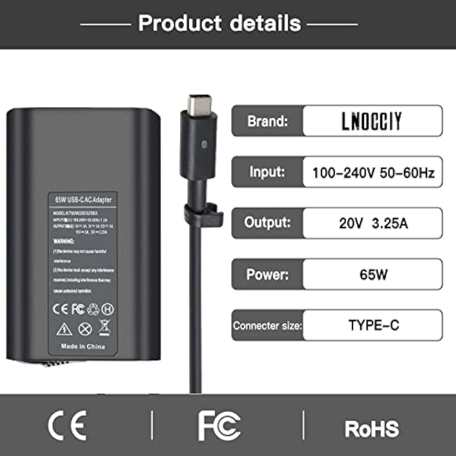 65 Watt 20V 3.25A Type-C Usb Ac Adapter For Lenovo Adlx65Ydc2A Adlx65Ycc2A Adl